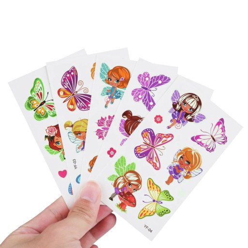 Set de 5 foițe de tatuaje temporare luminoase cu zâne și fluturi, autocolante colorate pentru corp pentru copii cu efect nocturn