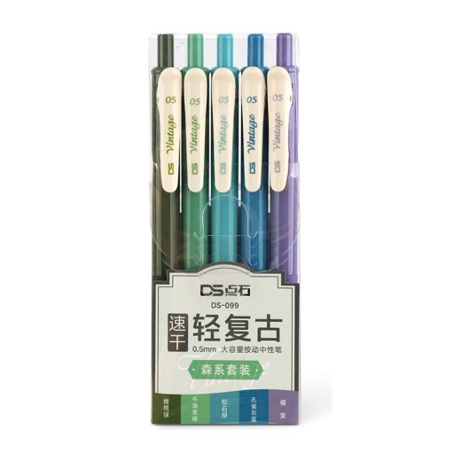 Set de 5 pixuri cu gel verde-albastru, 0,5 mm, retractabile, cu uscare rapidă, cerneală pentru desen, planificare, birou, 145 mm