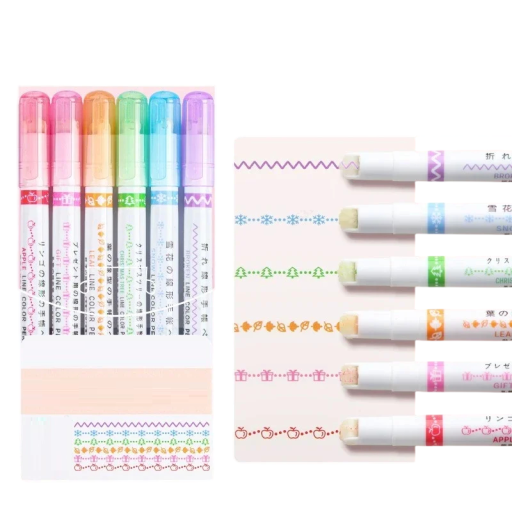 Set de 6 bucăți de pixuri decorative cu ștampilă de 13 cm Modele repetitive cu mere, cadouri, brăduți, fulgi de zăpadă, valuri