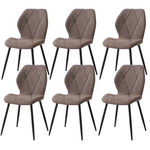 Set de 6 scaune de dining cu broderie, dimensiuni 86x48 cm, tapițerie din in și cadru metalic negru, capacitate de încărcare 120 kg, pentru dining și restaurante