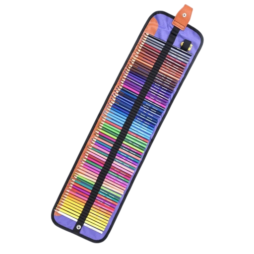 Set de 72 de creioane colorate cu husă cu rotile din pânză 79 x 21 cm pentru desen, schițare, colorat și creație pentru studenți și adulți