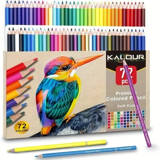 Set de 72 de creioane colorate Kalour cu miez moale, creioane din lemn de calitate premium pentru schițare și desen, culori strălucitoare