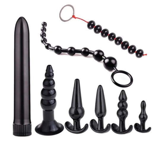 Set de 8 juguetes eróticos vibradores tapones anales bolas anales de silicona para él y para ella embalaje discreto