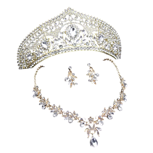 Set de bijuterii aristocratică de lux Coroană 14,5 x 6,8 cm Colier cca 47 cm Cercei Set de nuntă ajustabil