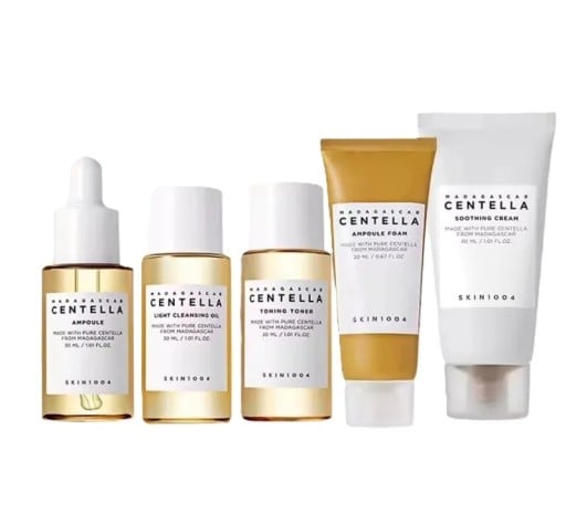 Set de călătorie pentru îngrijirea pielii Madagascar Centella Ulei de curățare, ampule cu spumă pH5, toner și cremă hidratantă pentru o piele curată