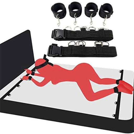 Set de cătușe și curele pentru joc BDSM, reținere pentru pat, dimensiune reglabilă, ambalaj discret pentru confort și intimitate