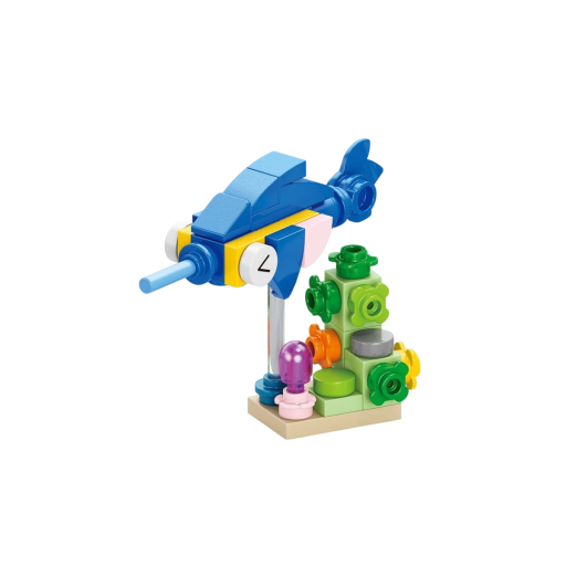 Set de construcție 5 x 6,3 x 5,1 cm 40 piese Pește sabie albastru cu suport din corali Pește mini colorat din cărămizi de construcție pentru creație creativă