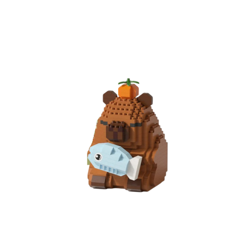 Set de construcție 9 x 6 x 7,9 cm Căprioara așezată cu pește albastru și fruct portocalie pe cap Figurina detaliată și drăguță din mini piese