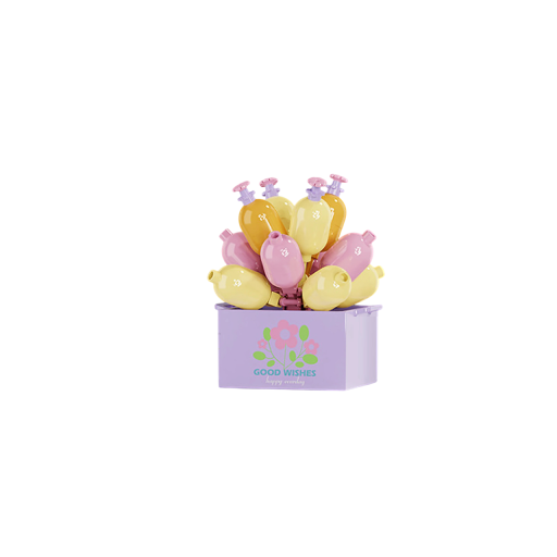 Set de construcție buchet de lalele 63 de piese Flori roz și galbene într-un ghiveci decorativ Înălțime 6,6 cm 6 x 6,1 cm set creativ de flori