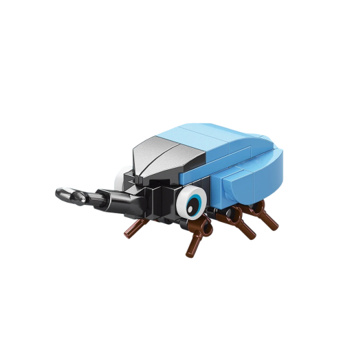 Set de construcție gândac albastru 7,1 x 2,9 x 2,7 cm 41 piese Insectă drăguță cu ochi proeminenți Figurina creativă pentru copii și decorare