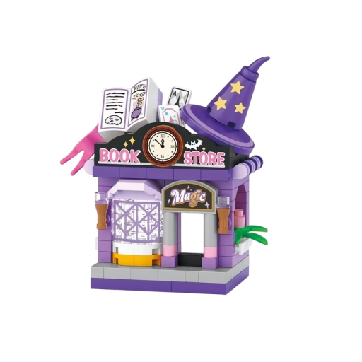 Set de construcție magazin Librăria Magică 7 x 3,5 x 6,5 cm 180 buc MINI casă cu cărți Blocuri de construcție pentru copii Fete Băieți Model creativ Cadou