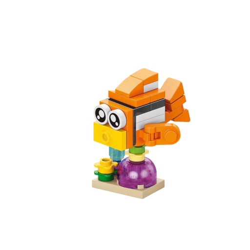 Set de construcție pește portocalie 4,8 x 4,3 x 4,3 cm 32 piese Mini pește tropical cu scenă subacvatică Model drăguț pentru decorare și creație creativă