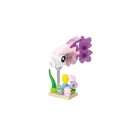 Set de construcție pește roz și violet 5,4 x 2,1 x 5,1 cm 32 piese Model decorativ din plastic pentru expunere