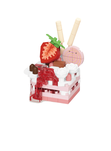 Set de construcție tort 4,1×4×6 cm Desert roz cu ornamente dulci și căpșună 193 piese Mini set de construcție model decorativ creativ