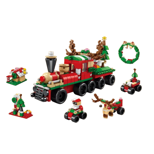 Set de constructii de Craciun 6 in 1 cu lumina colorata Building Craciun tren 270 buc