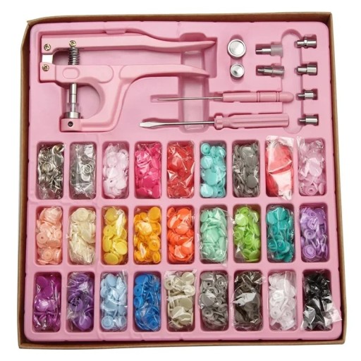 Set de cusut cu butoane din plastic și metal 270 buc 29,3 x 30 cm set de presare pentru fabricarea hainelor și cusutul acasă