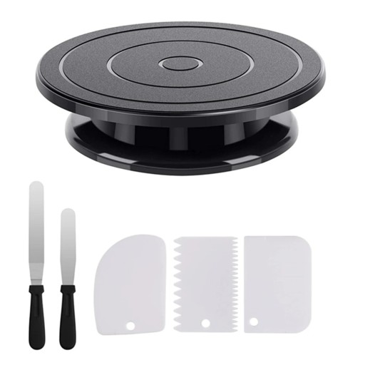 Set de decorare tort 6 buc. farfurie rotativă din plastic, spatule pentru glazură, clești pentru netezit tort, accesorii de copt, decorațiuni