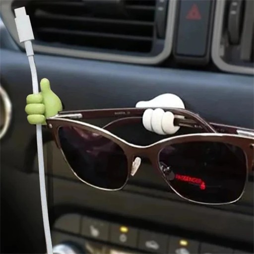 Set de două suporturi autoadezive pentru cabluri, ochelari și obiecte mici, în formă de mână cu degetul mare în sus, din cauciuc