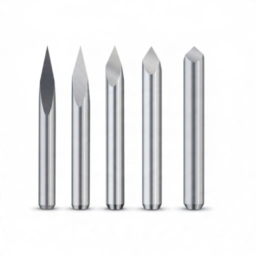 Set de freze V gravate 10 buc Unghiuri 20° 30° 45° 60° și 90° Vârf 0,1 mm Freze CNC cu trei tăișuri Carbura sinterizată Inscripții și detalii argintii