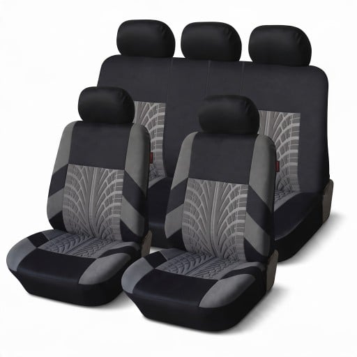 Set de huse auto pentru 5 locuri 9 piese Huse universale cu imprimeu de pneu Poliester Compatibile cu airbaguri