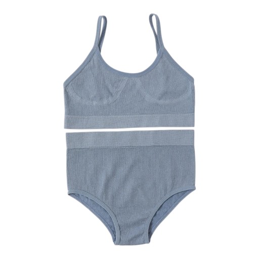 Set de lenjerie pentru femei din material elastic cu dantelă, chiloți cu talie înaltă și bralette fără armătură cu margine elastică