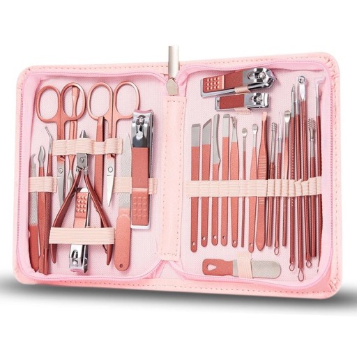 Set de manicura y pedicura Herramientas multifuncionales para uñas de manos y pies Set de cortaúñas, lima, cuchara para oídos, tijeras, pinzas Set de herramientas en estuche de cuero 30 uds.