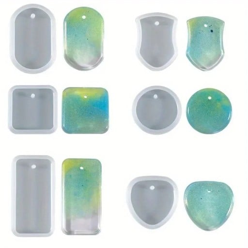 Set de mini forme din silicon pentru rezină Forme Rotunde, Pătrate, Ovale și Alte Forme