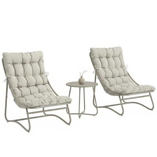 Set de mobilier de grădină 2 scaune cu perne și măsuță 62 x 87 x 86 cm măsuță 46 x 45 cm mobilier de balcon din metal gri pentru terasă și grădină