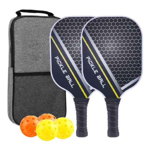 Set de pickleball de 2 palas y 4 pelotas con bolsa 40 x 20 x 1,4 cm azul oscuro fibra de carbono para interiores y exteriores