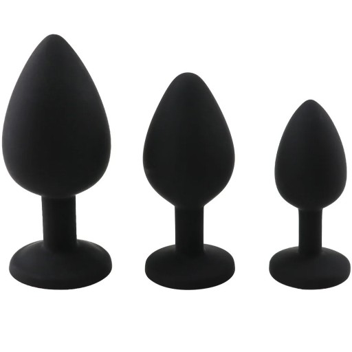 Set de pluguri anal din silicon 3 in 1 cu piatra detasabila, marime SML, ambalaj discret