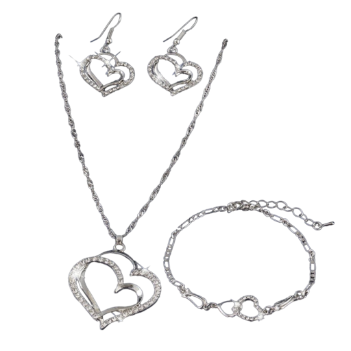 Set de regalo para mujer: collar, pendientes y pulsera en forma de corazón