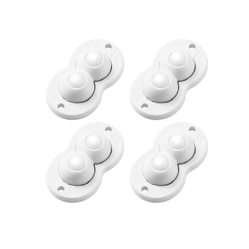 Set de roti pivotante cu mecanism cu bile 53×30 mm, 4 bucăți în set, finisaj alb pentru deplasarea ușoară a mobilierului și construcțiilor