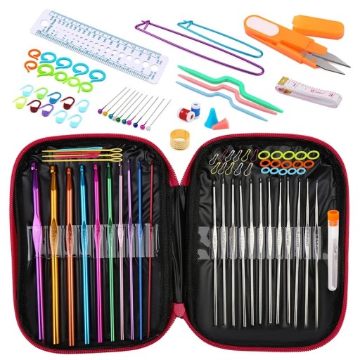 Set de tricotat și croșetat cu geantă Ace metalice și din aluminiu Markere Foarfeci Riglă Accesorii de cusut și țesut DIY