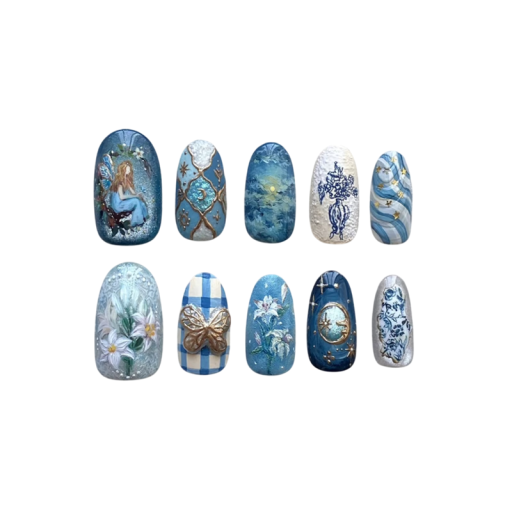 Set de unghii false în formă de migdală 25,6–18,3 mm 12 dimensiuni 24 bucăți cu lipici Suprafață lucioasă Stil elegant pentru manichiură