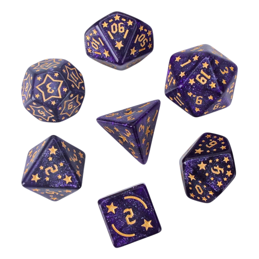 Set de zaruri 7 bucăți din plastic cu motiv de stele colorate RPG Dungeons & Dragons fantasy zaruri multi-fațetate