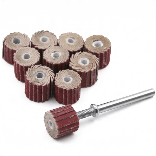 Set di 10 rulli abrasivi a lamelle 10 mm Grana 400 con mandrino di fissaggio 3 mm per microlevigatrice Marrone-rossiccio Lavorazione di metallo