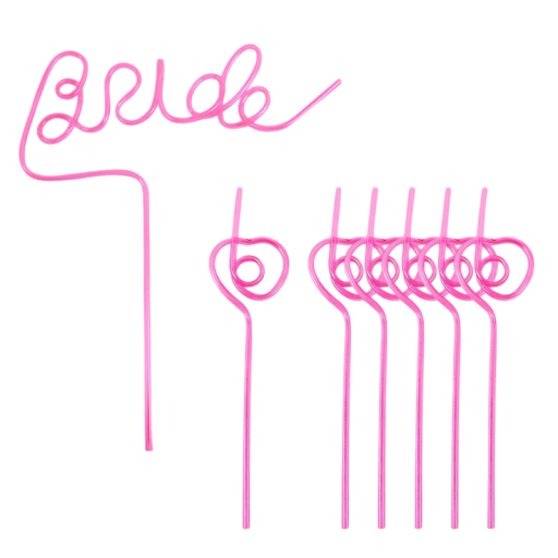 Set di 12 pezzi di cannucce di plastica Bride 30 x 25 cm Cannuccia Sposa + cannucce rosa con cuore Addio al nubilato