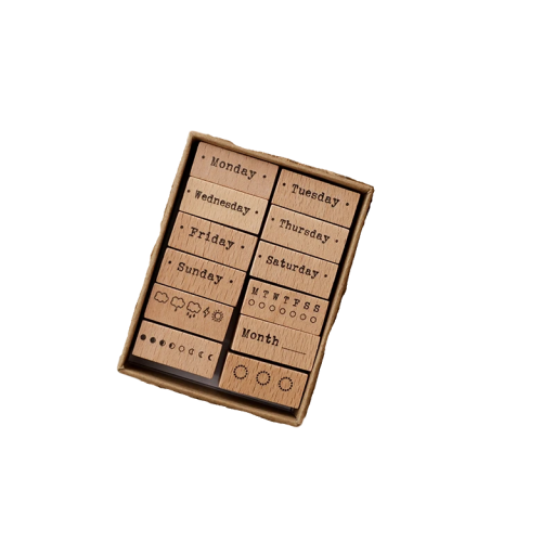 Set di 12 timbri in legno 70 x 90 x 30 mm Timbri in gomma con motivi dei giorni della settimana Meteo Fasi lunari Creazione creativa Pianificazione