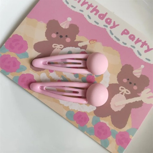 Set di 2 fermagli per capelli Palline Rosa Finitura Opaca Lega BB Accessorio per Capelli Laterali