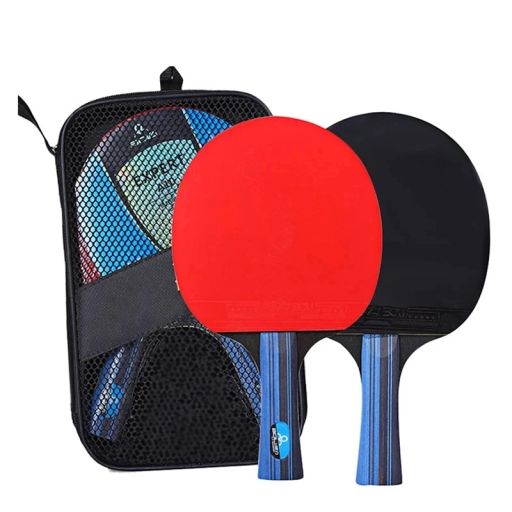 Set di 2 racchette da ping pong con manico lungo 7 strati di legno schiuma elastica gomma sportiva allenamento competizione custodia