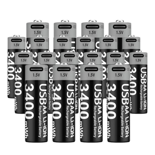 Set di 20 batterie AA ricaricabili 3400mWh Litio-ioniche 14,5x50,5 mm ricarica USB-C sostituzione ecologica riutilizzabile lunga durata