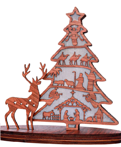 Set di 3 pezzi Albero di Natale decorazione luminosa in legno 27 x 19 x 2,5 cm Decorazione luminosa appesa per interni decorazione invernale