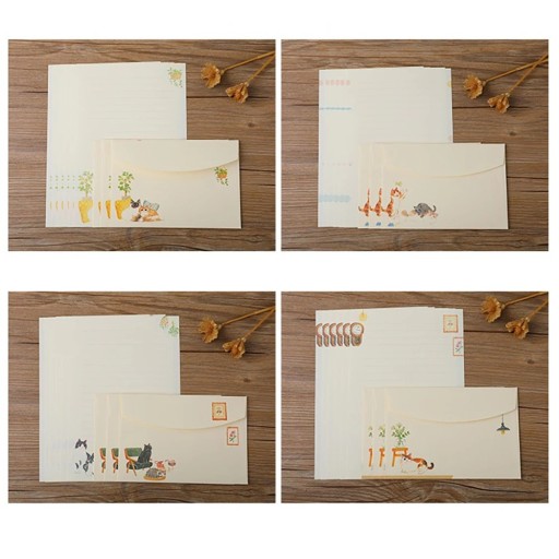 Set di 36 buste per lettere con carta 21 × 14,5 cm + carta 11 × 16 cm con stampa 4 motivi assortiti