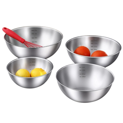 Set di 4 ciotole in acciaio inox con graduazioni per il volume Ciotole da cucina per cucinare Ciotole per montare e mescolare Contenitori pratici in acciaio inox per la cucina