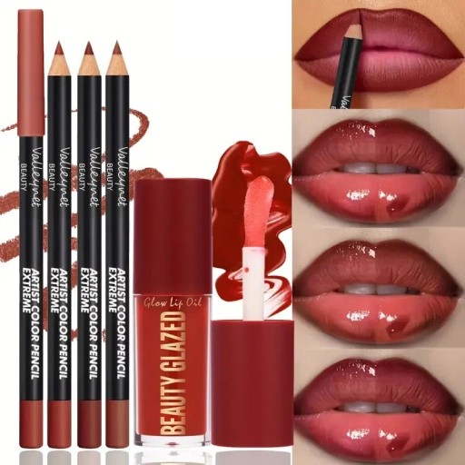 Set di 4 matite per contorno e olio per labbra Formula waterproof a lunga durata Cura idratante per le labbra