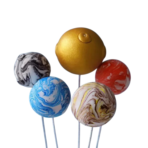 Set di 5 decorazioni per torta a forma di pianeti colorati - Palline spaziali in lattice per feste a tema