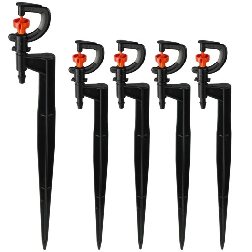 Set di 5 irrigatori da giardino 360° con picchetto da terra e flusso regolabile per un'irrigazione efficace di prati e aiuole
