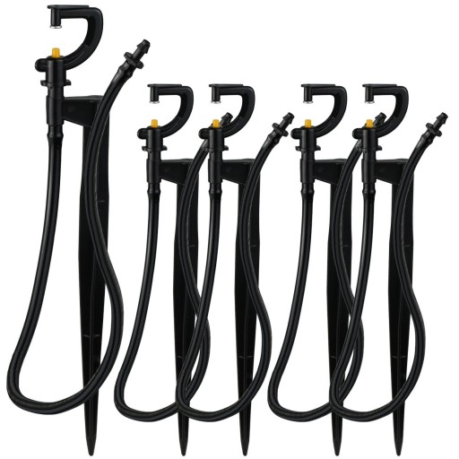 Set di 5 irrigatori da giardino 360° con testina di dispersione, tubo di 50 cm e attacco 1/4" per irrigazione a goccia
