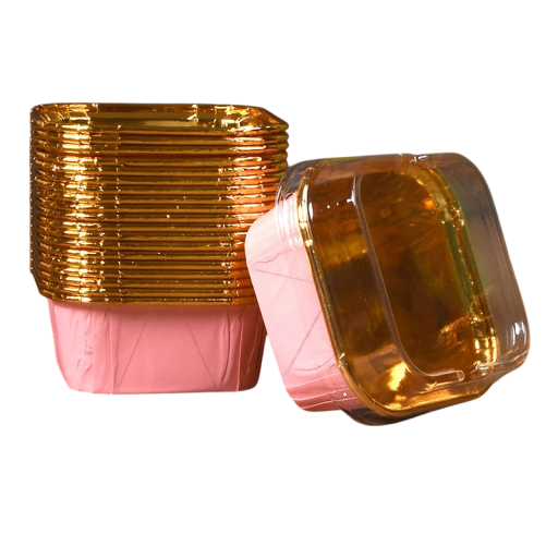 Set di 50 scatole da forno colorate con coperchi 9 × 6,5 × 3,5 cm per muffin, budini e dessert, resistente alla cottura senza teglia