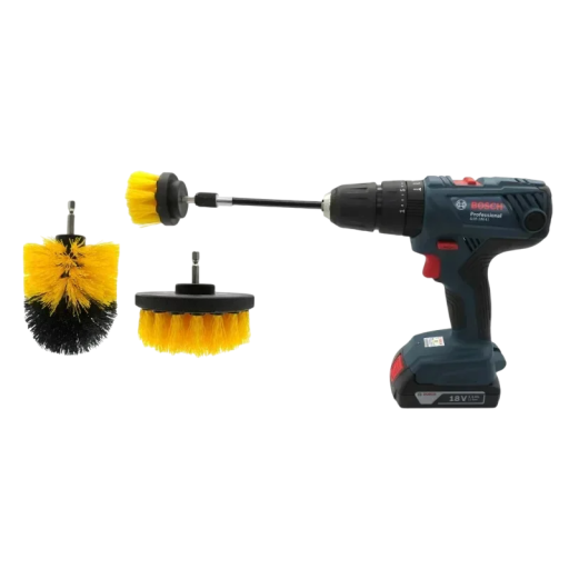 Set di accessori a spazzola per trapano 3 pezzi + asta di prolunga 15 cm Acciaio e PP Spazzola piatta e rotonda 5/8,8/10 cm Pulizia delle superfici